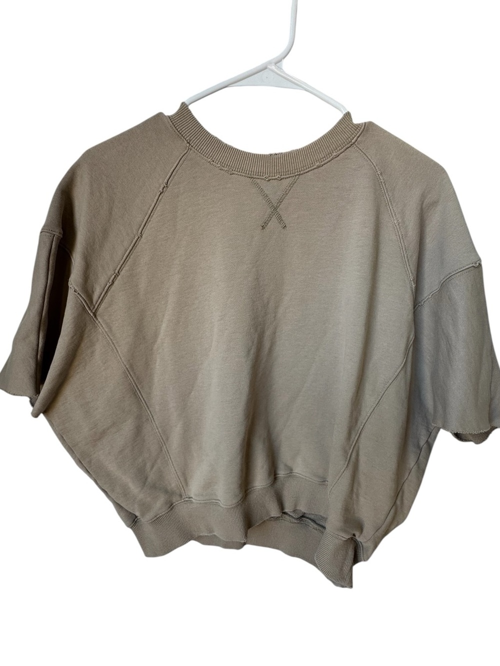 Madamakor MME High End Distressed Short Sleeve Tan Sweatshirt Women’s 40